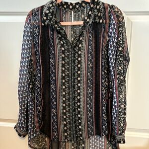 Free People mixed print sheer blouse size M